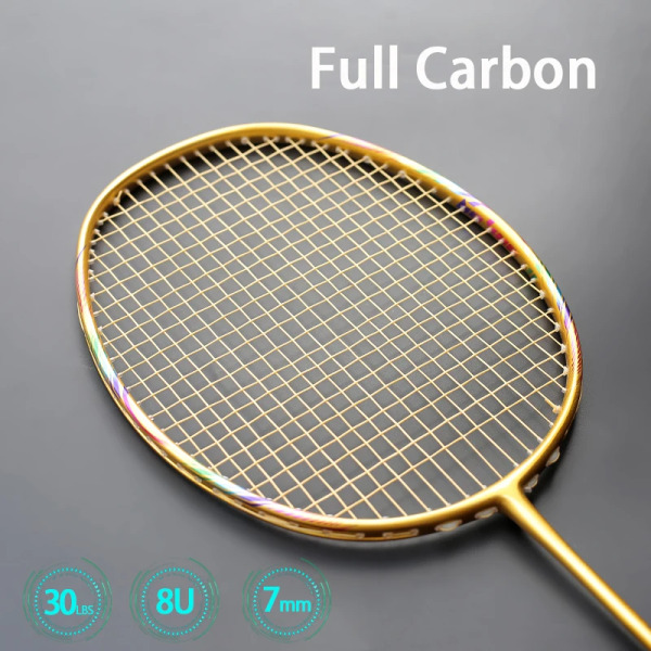 Superlätta 8U 65G Badmintonracketar Strung Professional 100% Full Carbon Fiber Racketpåsar Max Spänning 30LBS Padel För Vuxna Gold