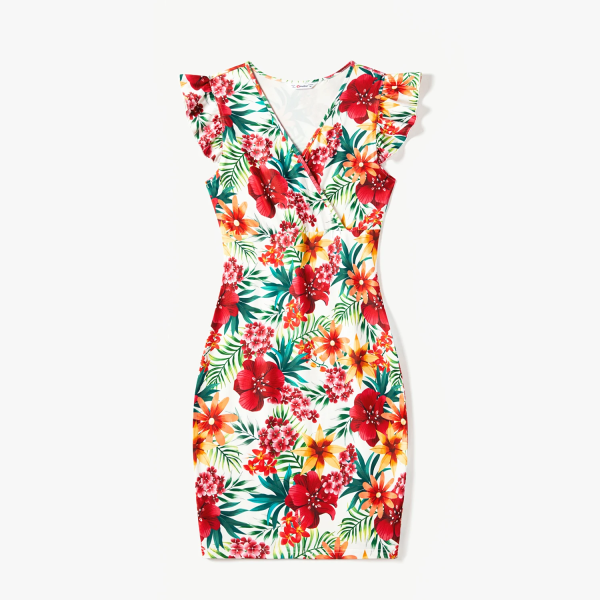 Mommy and Me Allover Blommigt print Bodycon-klänningar med volanger Colorful WomenL