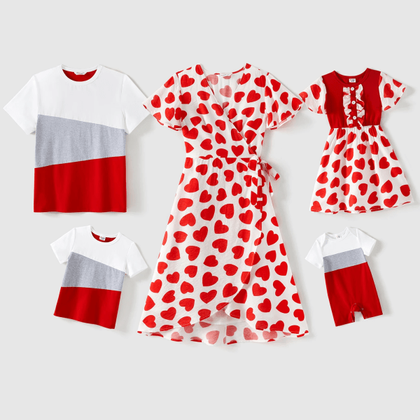 Familjematchande 95 % bomull Kortärmade Colorblock T-shirts och Klänningsset med print Red BabyBoy12-18M