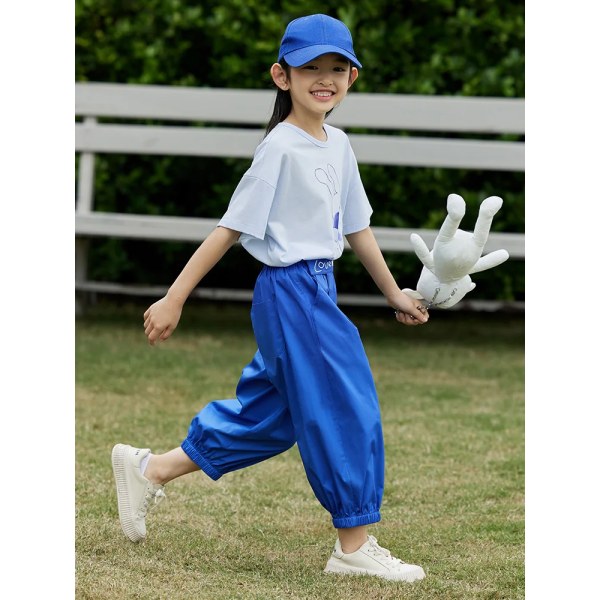 Barnkläder för flickor 100 % bomull långbyxor 2023 Sommarbyxor Nya lösa printed Söta Casual Pantalones 22322003 blue 110cm