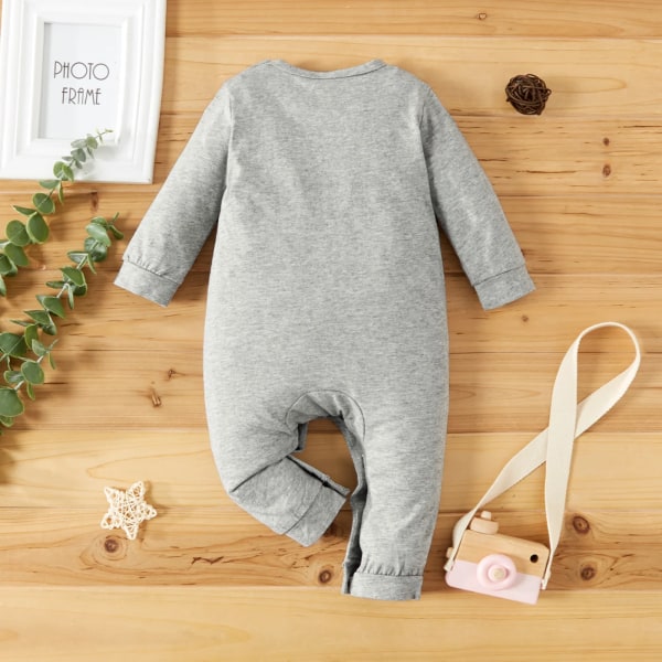 100 % bomull Baby Pojke Flicka Bokstavs- och print Jumpsuit Baby Toddler Girl One Pieces Långärmade Jumpsuits Grey 6-9 Months