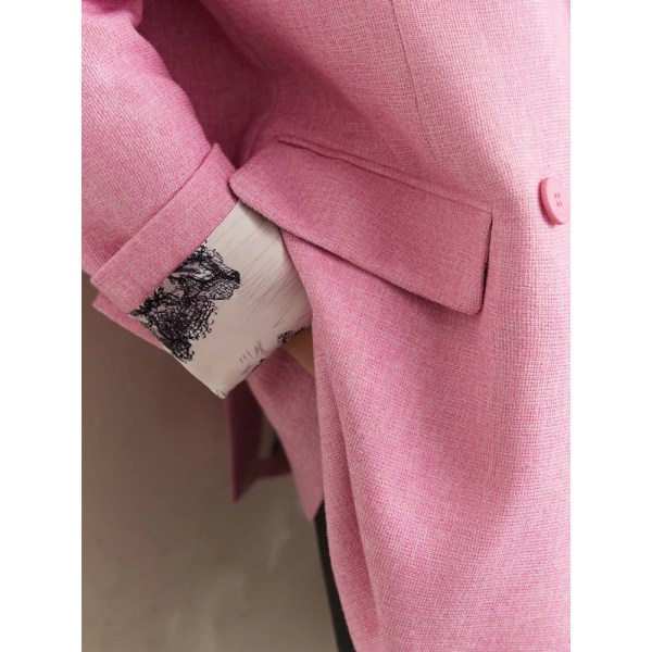 Rosa kavaj för kvinnor 2023 Höst Nytt Mode Löst kontor Dam Business Ytterkläder Blomma Innerfoder Kvinnliga Toppar 12353111 Pink L