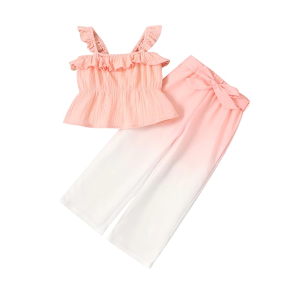 2 st Toddler Girl volang crepe Camisole och bälte Gradient Color Byxor Set Pink 4-5 Years