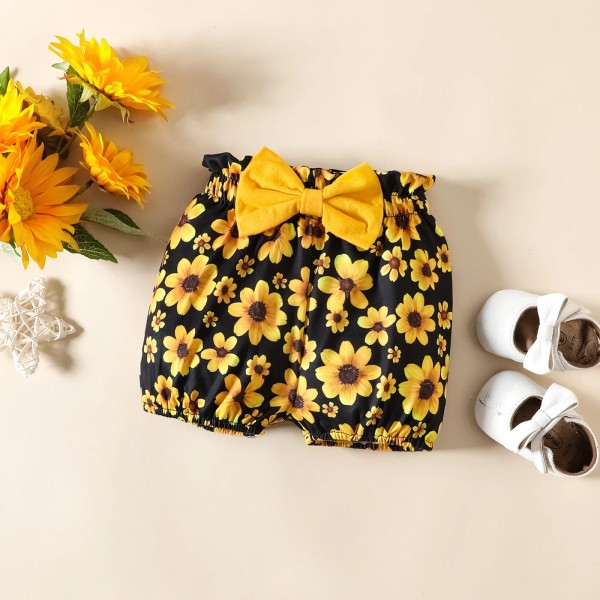 3st Baby Girl 95 % bomull, fast volangad Cami-topp och allover-shorts och set med print Yellow 18-24Months