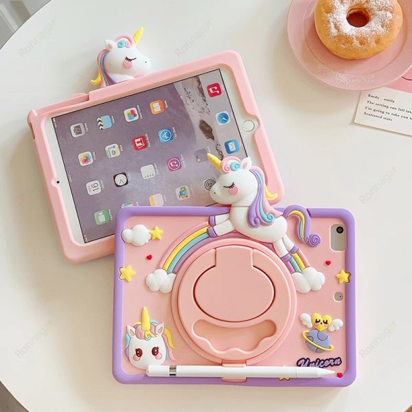 Cartoon Unicorn Kids Bubble Funda Case iPad 10.9 10th 10.2 9 8 7th Gen Case Cover för iPad Air 1 2 3 4 5 Pro 11 2022 2021 2PCS Glass IPad 7 8th 9th 10.2