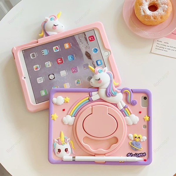 Cartoon Unicorn Kids Bubble Funda Case iPad 10.9 10th 10.2 9 8 7th Gen Case Cover för iPad Air 1 2 3 4 5 Pro 11 2022 2021 Cat NO Strap IPad Mini 1 2 3