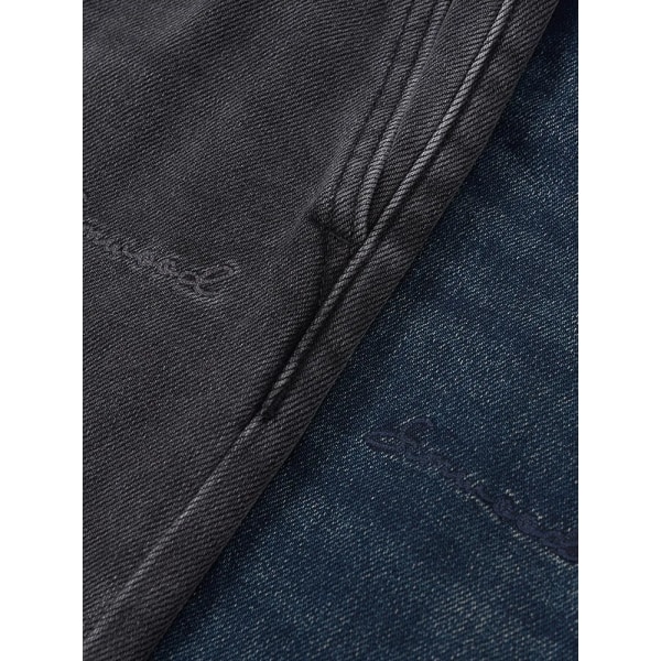 2023 höstvinterny 13oz lösa raka jeans män Varm fleecefoder Elastisk midja tvättad vintage jeansbyxa Washed Vintage Black 34 REC 83-90KG