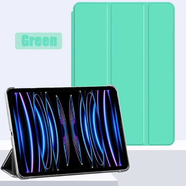 För iPad Pro 11 "smart cover iPad Air 1 2 3 4 5 iPad 5:e 6:e 7:e 8:e 9:e 10,2" stående genomskinligt case iPad 10th 10.9 inch Green