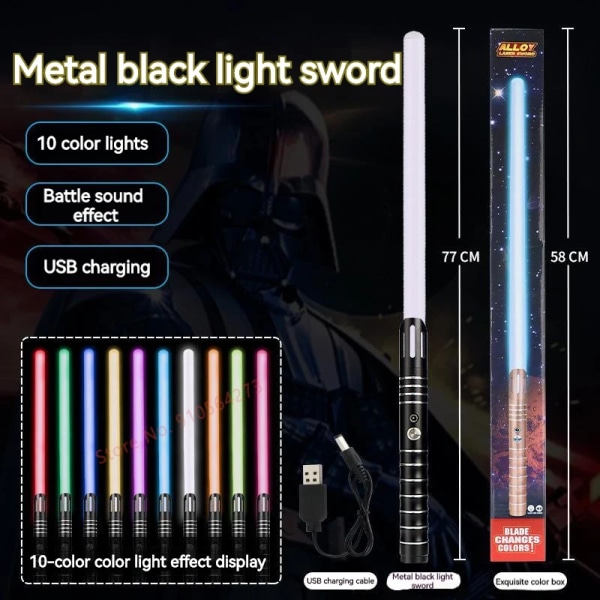 Lightsaber Rgb Laser Sword Toys 10 färger Ändra Andningsgradient Ljus Tyst läge Barn Cosplay Ljussabel för barn Presenter black 1pcs