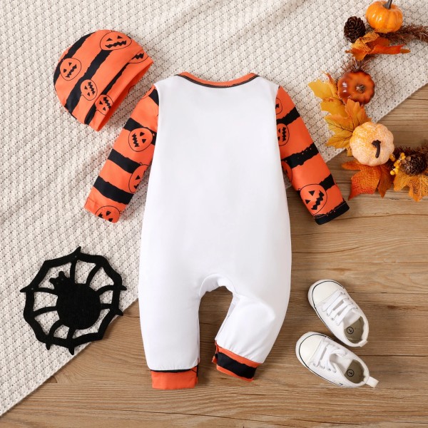 Halloween Baby Naia bokstaven pumpa mönster långärmad Jumpsuit Set White 9-12Months