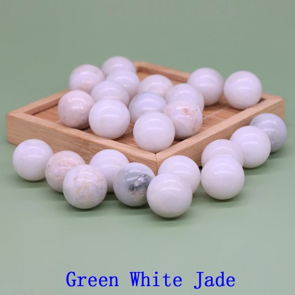 20 mm rund pärla Naturlig icke-porös Aura Crystal Agate Transfer Ball Polerad ädelsten Energiprover Hem Fisktank dekoration Green White Jade 20 PCS