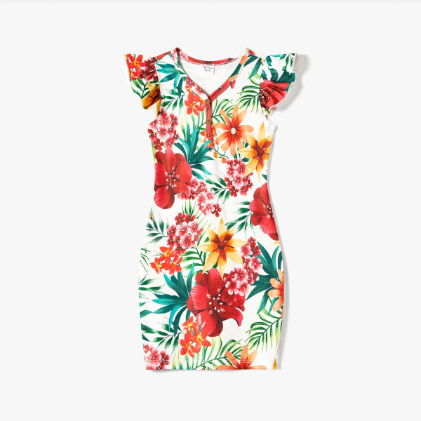 Mommy and Me Allover Blommigt print Bodycon-klänningar med volanger Colorful WomenL