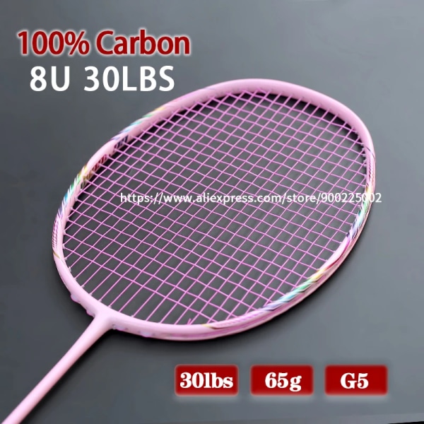 Superlätta 8U 65G Badmintonracketar Strung Professional 100% Full Carbon Fiber Racketpåsar Max Spänning 30LBS Padel För Vuxna Pink