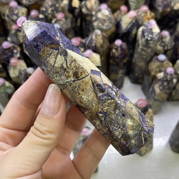 NY!!! Naturlig Sugilite Crystal Wand Point Healing Obelisk Heminredning 2 pieces