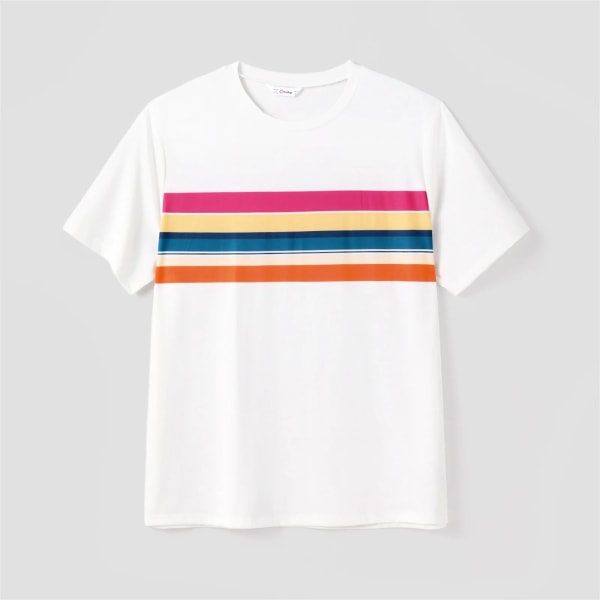 Familjematchande färgglada randiga volanger hög lågfåll Cami-klänningar och kortärmade t-shirts-set Colorful Girl 8-9 Years