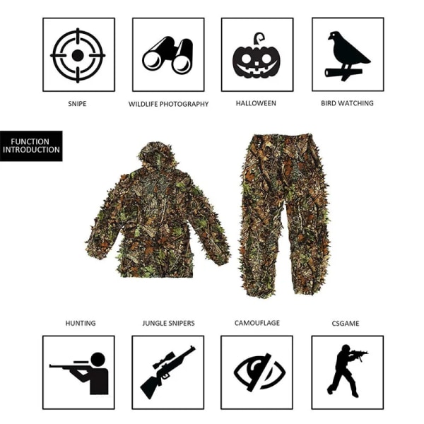 Jaktkläder Kamouflagemantel Jacka Byxor Hatt 3D Maple Leaf Bionic Outdoor Paintball Airsoft Military Sniper Clothing Kit S (1.2-1.5m)