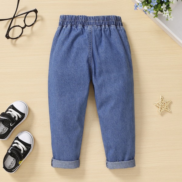 Toddler flicka hjärta broderade elastiska blå jeans jeans Blue 18-24 Months