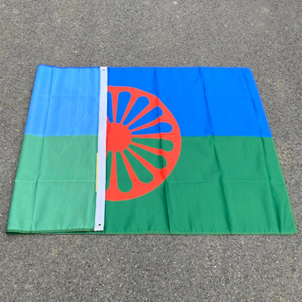 aerxemrbrae Custom Flag 90*150cm (3x5FT) Rom Gypsy Flag Of The Romani People Banner Blue and White Stripe 120  by  180cm