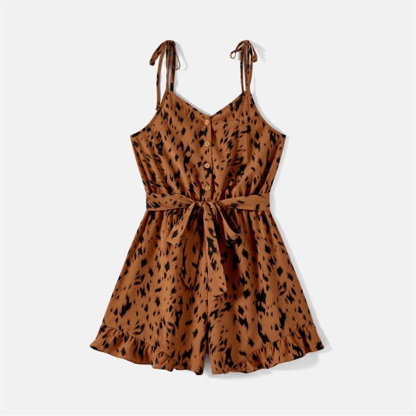 Mommy and Me Coffee Leopard Print Strappy Romper Shorts med bälte Coffee Women L
