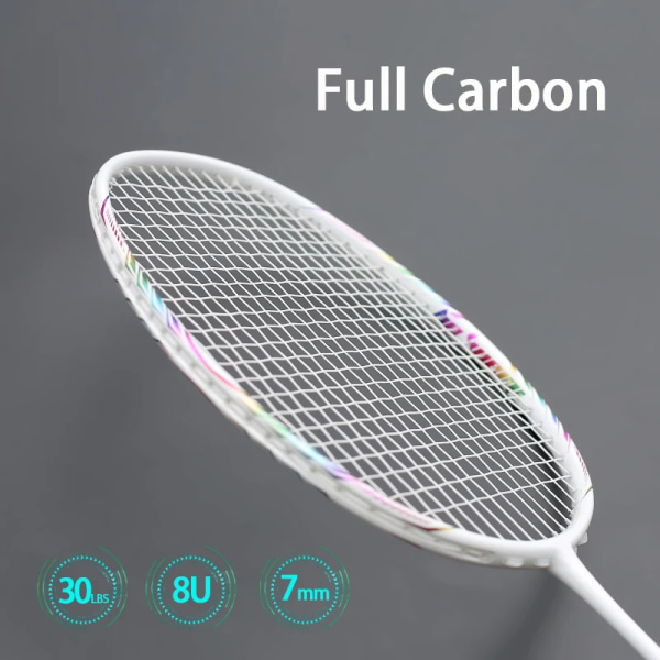 8U 65G 100% helkolfiber badmintonracketsträngar med påsar Professionell träningsracket G5 20-30LBS Speed ​​Sports för vuxna WHITE
