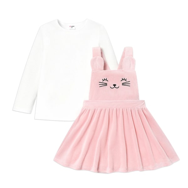 2 st Toddler långärmad vit t-shirt och kitty broderad set Pink 5-6 Years
