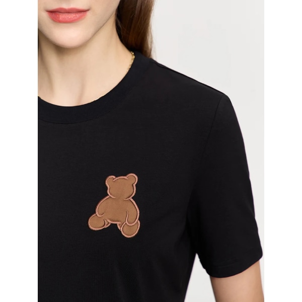 Minimalism Casual Damtopp 2023 Sommar Ny O Neck Bear Applikation Kortärmade T-shirts Mångsidiga Kvinnliga Kläder 12322124 black XXL