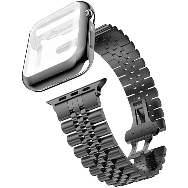 Metallrem+TPU softshell För Apple Watch 7 45mm 41mm Rostfritt stål Watch Armband För iwatch 6 5 4 SE 3 44mm 42mm 40mm 38mm Black For 40mm