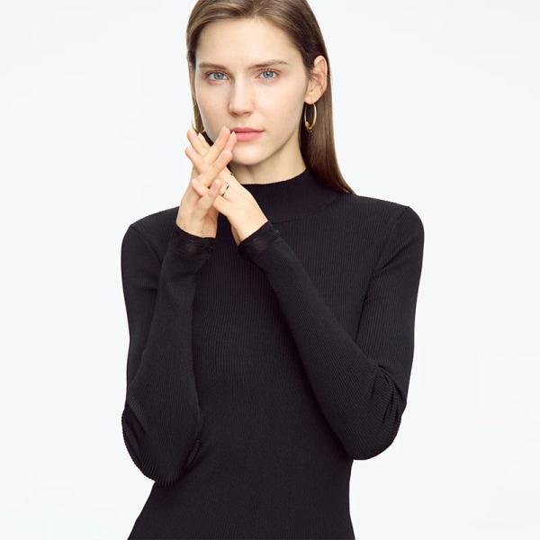 Minimalistiska mock-neck-tröjor för kvinnor 2023 höstnyhet Slim-fit All-match Base Långärmad topp solida tröjor 12323001 black L