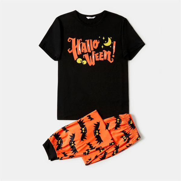 Halloween-familj matchande bokstäver och print Kortärmade pyjamasset (flammsäker) Colorblock Men XXL