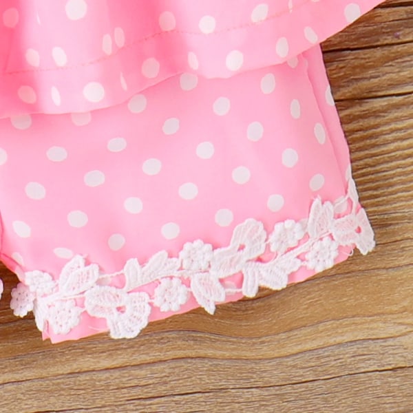 2st Baby Girl Spets Polka Dots Ruffle Top och Shorts Set Pink 6-9Months