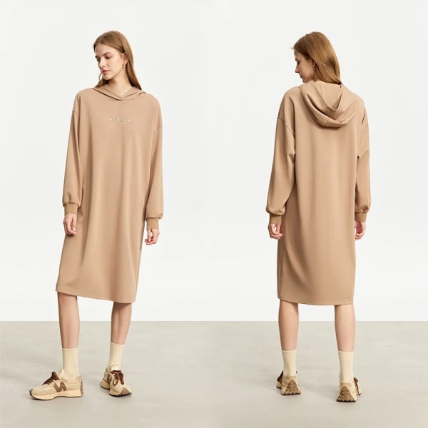 Minimalistiska Hoodies Klänningar För Kvinnor 2023 Höst Nya Lös Rak Metall Bokstav Midi Full Längd Casual Vestidos 12323159 shallow camel S