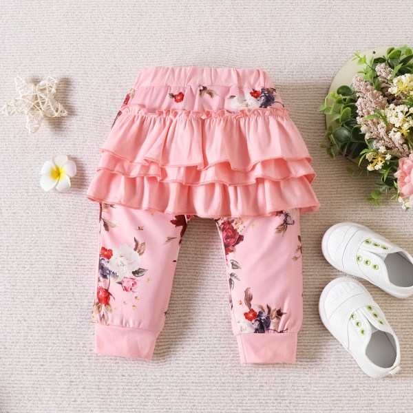 2st Baby Girl 95% Bomull Rosa Print 3D Ears Huvtröja och Layered Ruffle Trim Set Pink 6-9 Months