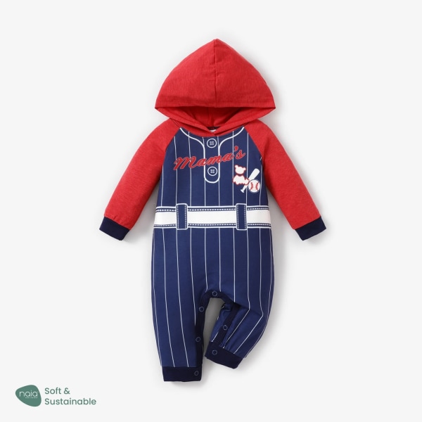 Baby pojke/flicka Naia Sportig stil baseballspelare långärmad jumpsuit med huva Red 12-18Months