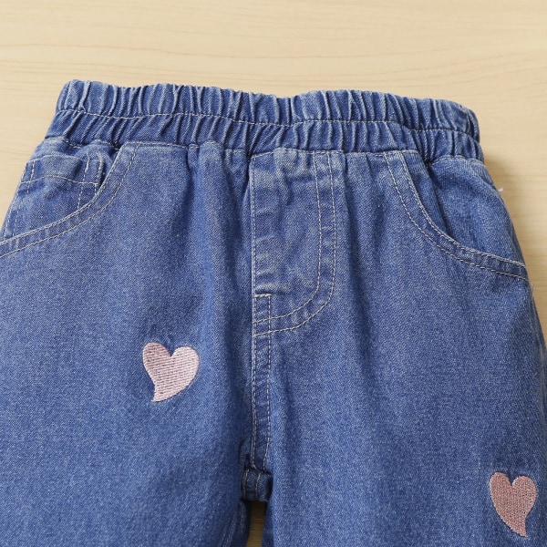 Toddler flicka hjärta broderade elastiska blå jeans jeans Blue 3-4 Years