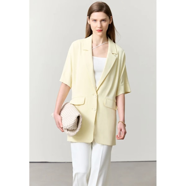 Minimalism 2023 Summer New Blazer for Women Lång Damjacka Lös Solid Chic Elegant Kortärmad Dam Toppar 12342446 yellow XL