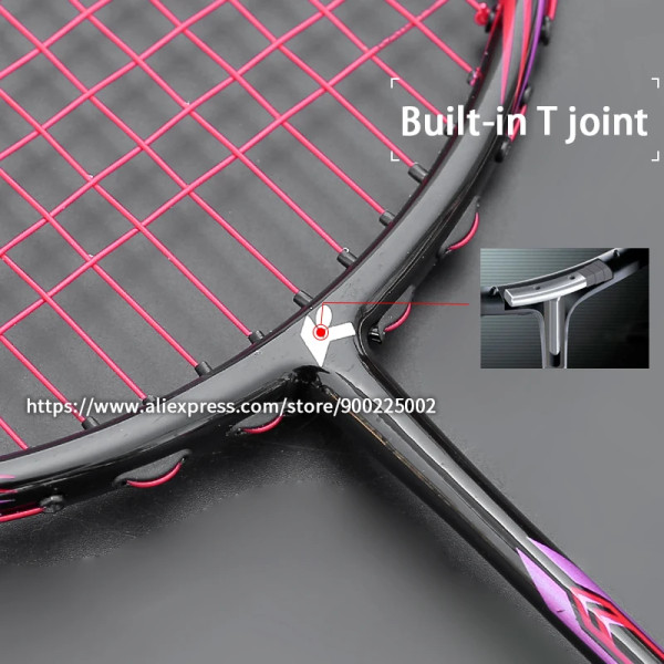 Professionell Super Light 8U 65-67G kolfiber badmintonracket med strängpåsar Raquette Strung Offensiv typ Racquet Padel Red