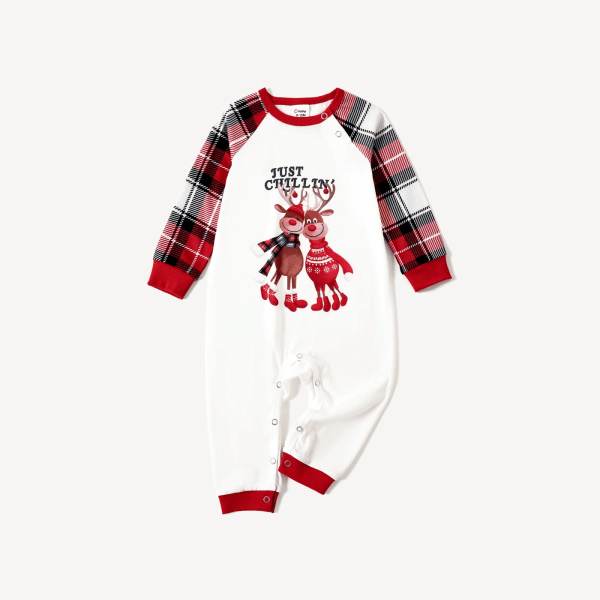 Julfamiljsmatchande pyjamasset med långärmad print (flambeständig) Red Baby12-18M