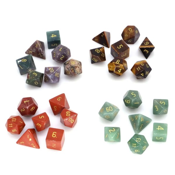 Naturliga läkande ädelstenar Kristall polyedrisk tärning 7 set för häxkonst Dungeon and Dragons Brädspel Energichakra Heminredning Gray Agate 3 sets