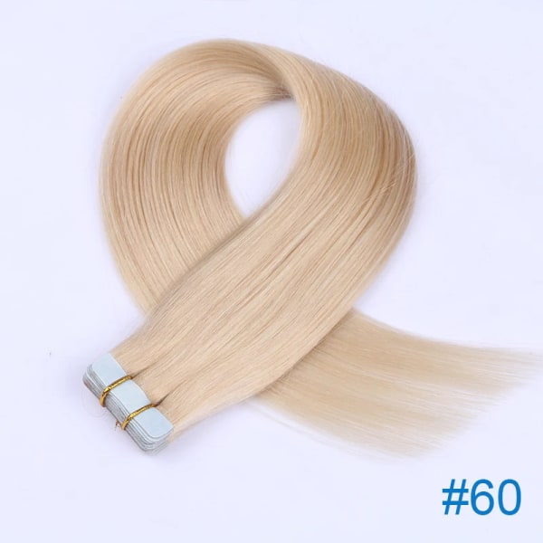 Remy Human Hair Tape Extensions 16" 18" 20" 22" 24" Skin Weft Sömlös europeisk hårtejp Hår för salongshår 20st #60 16 Inches