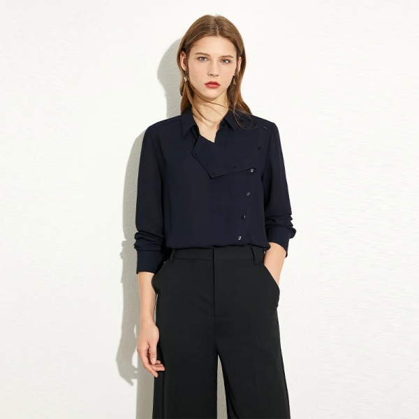 Minimalism Skjorta för kvinnor 2023 Vår Ny Chiffong Design Sense Asymmetrisk skjorta Professionell långärmad toppar 12341190 Scuba blue M