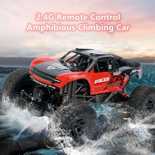 4WD 1:10 Storskalig Amfibie Vattentät RC-bil Enkel backklättring Antikollision Terrängracing i terräng Buggy RC Toy Red Car 2Battery