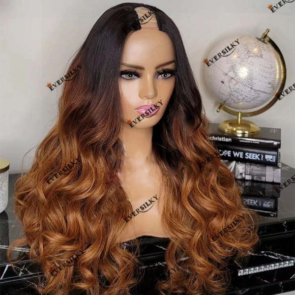 Super Natural 3T Ombre Människohår maskintillverkat U-del peruk Billigt peruanskt remy hår 1x4 V del peruk Enkelt installera hårförlängning 1x4 U Part wig 26inches