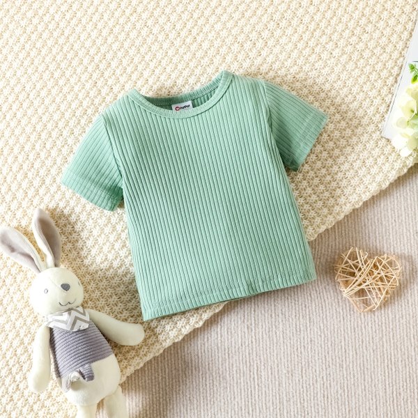 Påsk 2st Baby Girl 95% bomull Ribbad kortärmad t-shirt och print i set med volanger GrassGreen 9-12Months