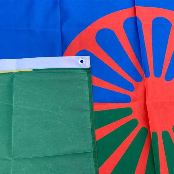 aerxemrbrae Custom Flag 90*150cm (3x5FT) Rom Gypsy Flag Of The Romani People Banner Blue and White Stripe 120  by  180cm