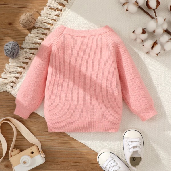 Baby Girl Solid Rund Halsad Långärmad stickad tröja Pink 6-9 Months