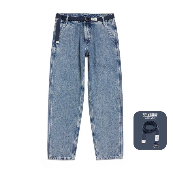 2023 Höstnya lösa avsmalnande jeans män 12 oz tvättade vintage jeansbyxor Plus Size Märkeskläder SM230007 Vintage Light Blue 31 REC 68-72.5KG
