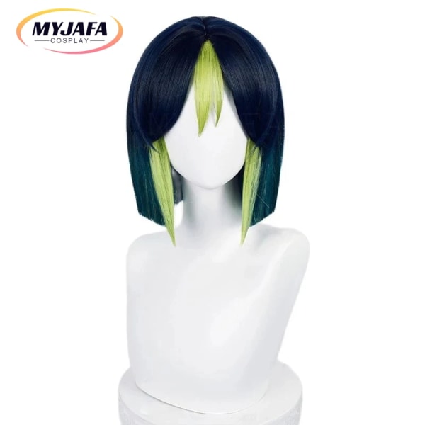 Game Genshin Impact Tighnari Cosplay Peruk Tighnari Mörkblå Grön Kort Värmebeständig Syntetiskt hår Rollspel Peruker + Peruk Cap Wig EarsA Ring One Size