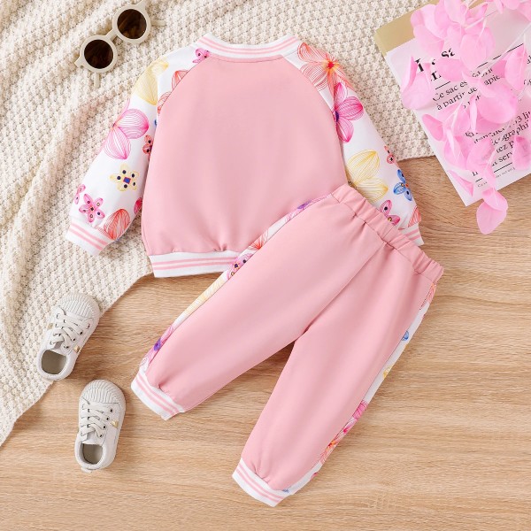 2st Baby Girl Tyg Blomma Design Casual Långärmad Set Pink 6-9Months