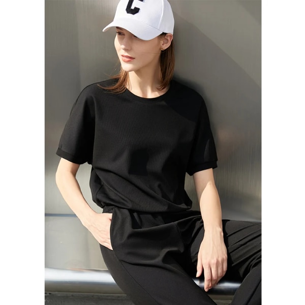 Minimalism 2-delat set Kvinnor Outfit 2023 Stickade byxor Kortärmade T-shirts Byxset för kvinnor Separat rea 12240346 BlackT 12240346 XL