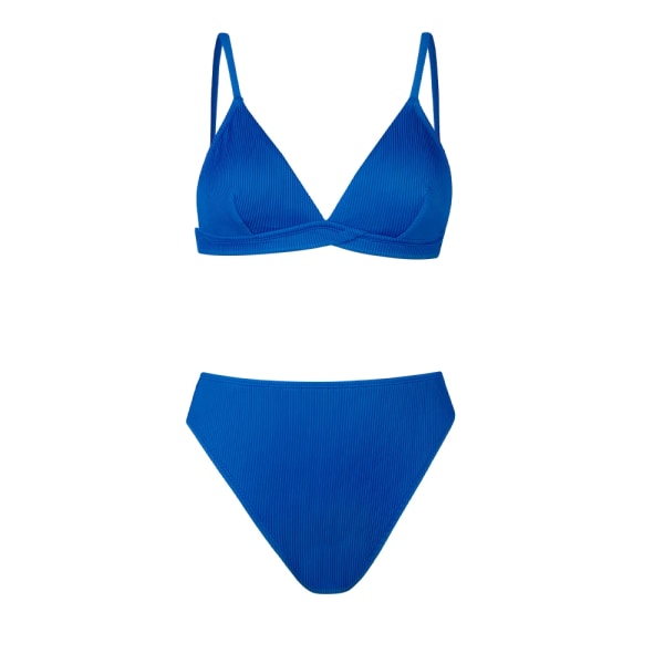 Blå ribbad triangel med hög midja Bikiniset Baddräkt för kvinnor Sexiga tvådelade strandkläder 2023 Baddräkt Badkläder DAA12C3B005TT XL